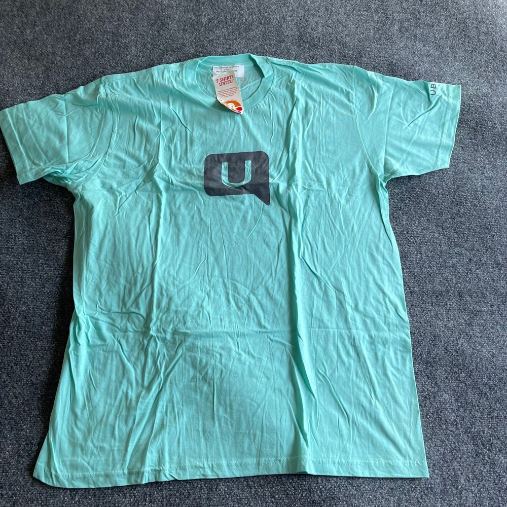 American Apparel Uber uChat Tech Promo Graphic T-Shirt Mens 2XL Turquoise